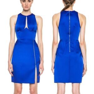 DION LEE Cobalt Blue Radius Poly Cutout Sleeveless Sheath Mini Dress Siz…